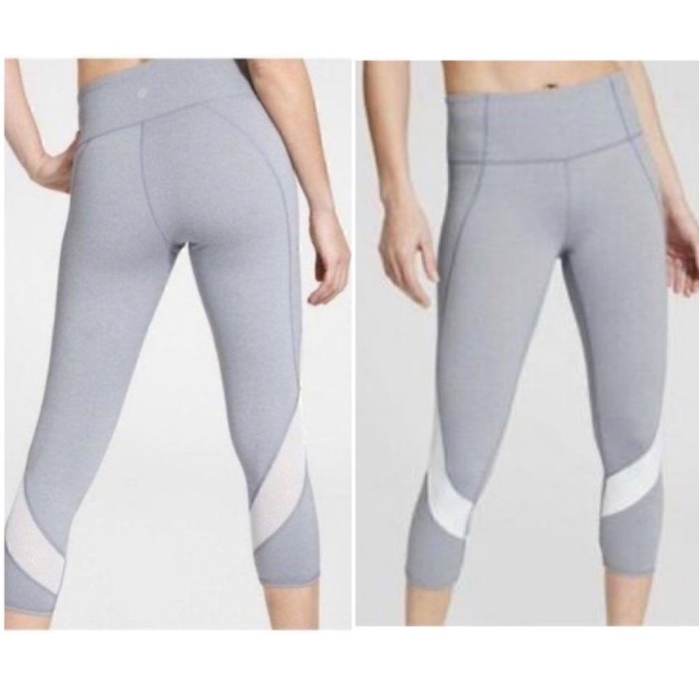 ATHLETA Colorblock Mesh Salutation 21” Crop Tight Gray White L
